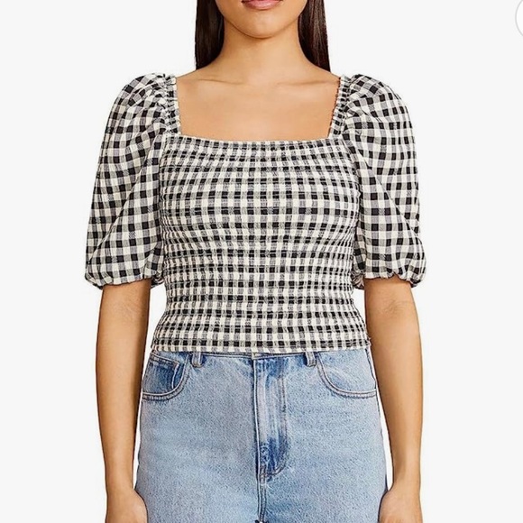 NWT BB Dakota by Steve Madden The Keys to the Gingham Top black smock sz Medium - Picture 1 of 6